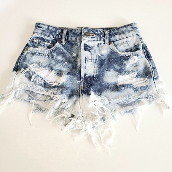 Bershka Pants - Bershka High Rise Blue Denim Shorts